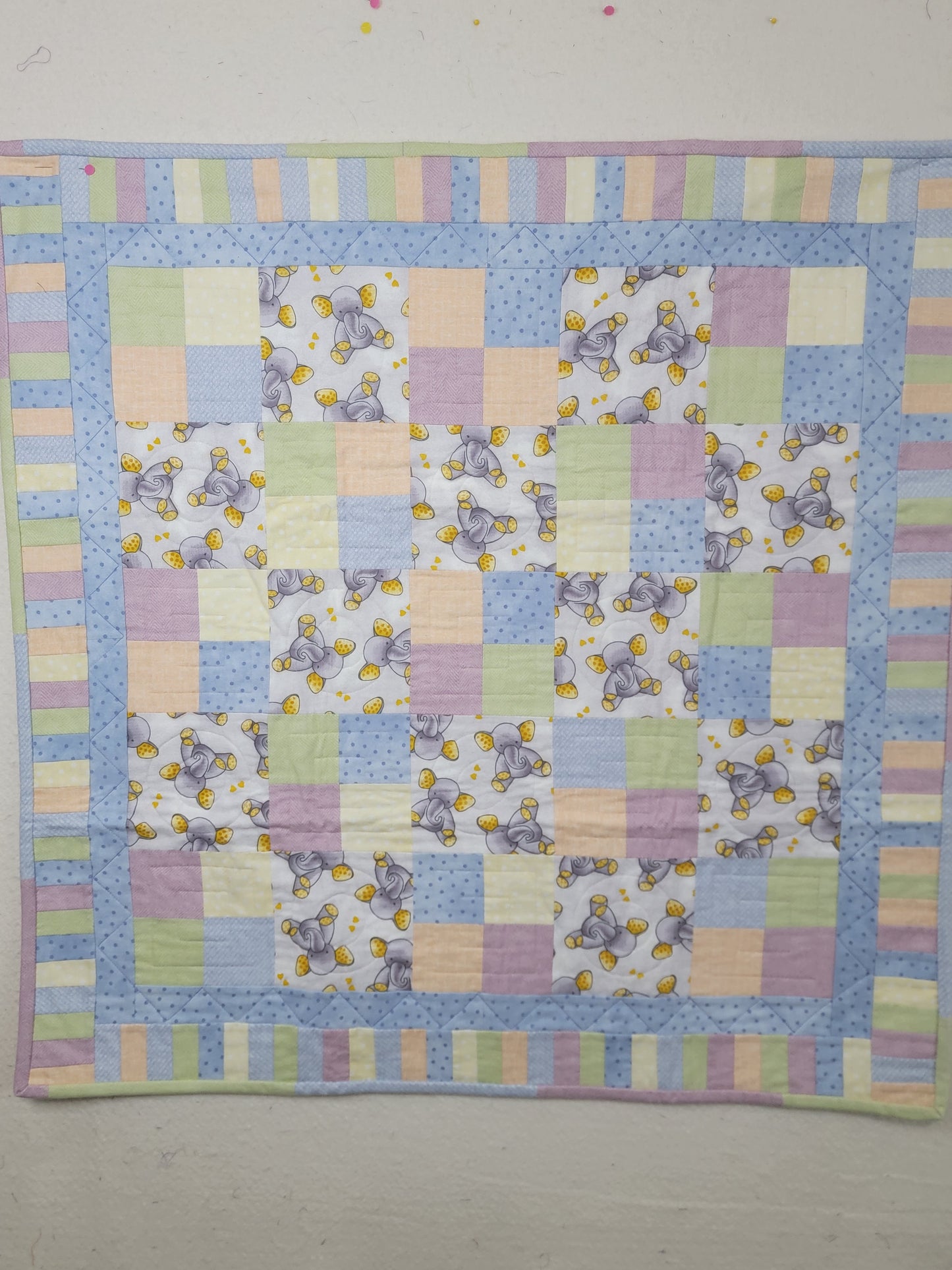Handcrafted Yellow Elephant Baby Quilt
