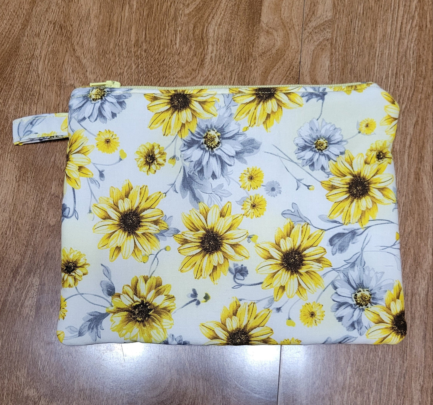 Floral-patterned fabric on a wooden surface