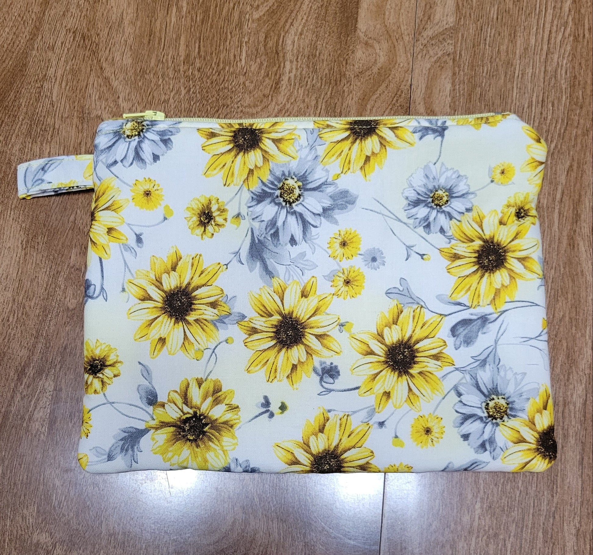 Floral-patterned fabric on a wooden surface